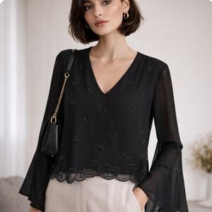 Vintage Beaded Chiffon Minimalist Lux Evening Blouse
